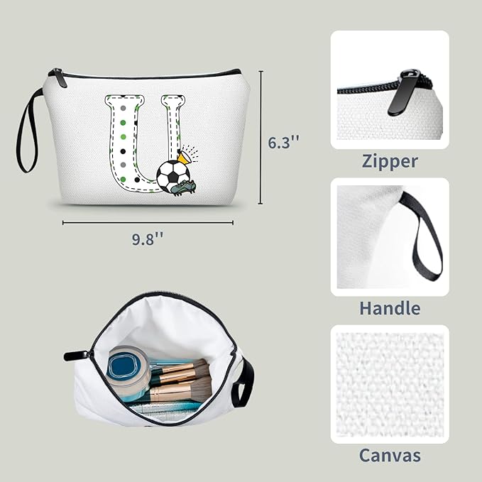 ARIOSEY Soccer Gifts Personalized Soccer Ball Cosmetic Bag for Purse Birthday Inspirational Gifts for Girls Women Team Coach Mom Stuff Travel Organizer-U