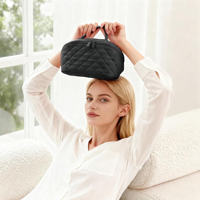 Toiletry Bag for Women, Travel Makeup Bag Organizer, Wide Open Lay-Flat Water-Resistant Large Cosmetic Case, Puffy Padded Travel Organizer for Toiletries & Brushes Large Capacity with Compartments