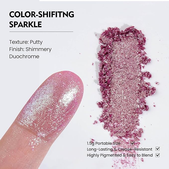 Chameleon Single Eyeshadow, Putty Texture, Glitter Multichrome, Iridescent Blue-Purple, High Pigment, Long-Lasting, Smudge-Proof, Square Single Pan, Fits Magnetic Palettes(Mystic Bloom)