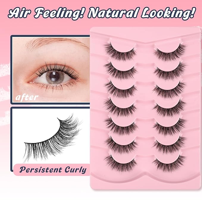 Lashes False Eyelashes 13MM Wispy Lashes Pack Fluffy Lash Strips False EyeLashes with Thin Band C Curl Natural Lashes Fake Eyelash 7 Pair Siligli