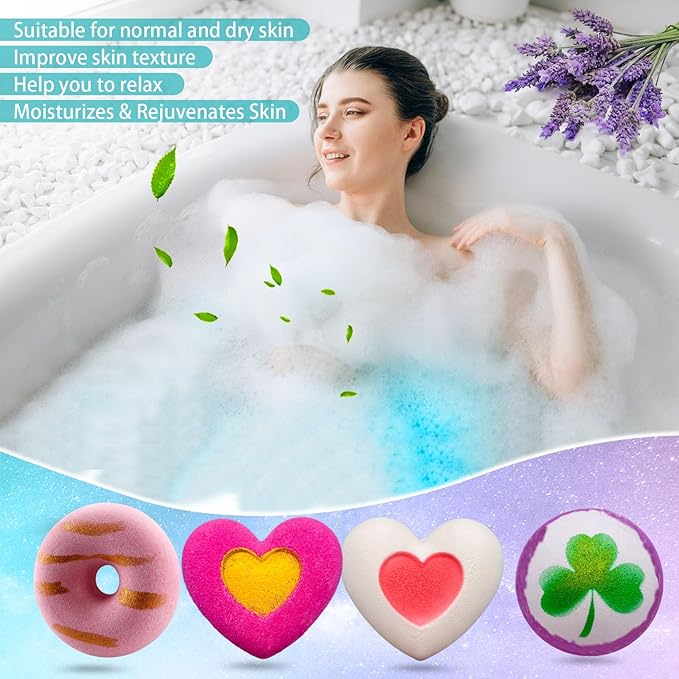 Bath Bombs for Girls - Bath Bombs, Valentines Day for Women Kids, Bubble Bath, Handmade Bath Bomb Gift Set Bathbombs Relaxing Spa Gifts Basket for Her Wife Mom Birthday Gifts