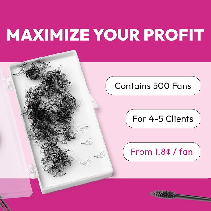 Eyesy Lash 500 Promade Fans - Volume Premade Lash Fans for Eyelash Extensions Pointy Base Handmade Loose Pre Made Eyelashes Middle Stem Soft and Lightweight (3D 0.10 CC 15mm)