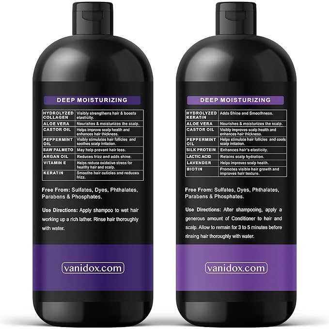 Vanidox Tea Tree Shampoo and Conditioner Set with Lavender and Mint | DHT Blockers | With 100% Pure Tea Tree Oil for Itchy, Dry Scalp | Sulfate & Paraben Free | For Men & Women | 16 fl oz Each