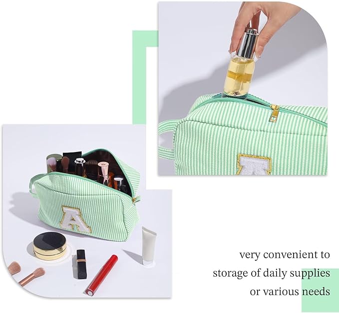 YOOLIFE Initial Cosmetic Bag for Women - Monogram Cute Makeup Bag Cosmetic Case Toiletry Pouch for Women Her Best Friend Sister Teacher, Personalized Birthday Gifts for Women, Light Green P