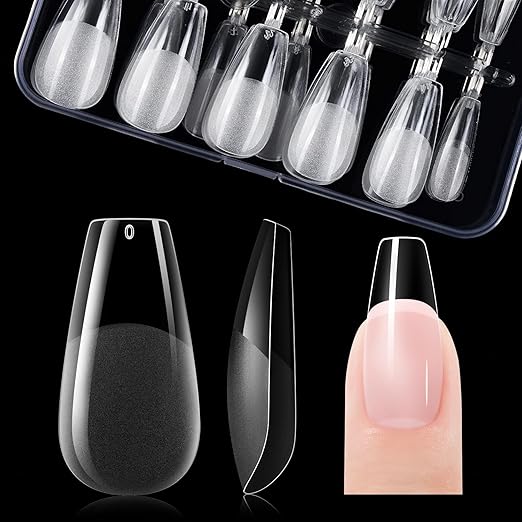Gelike ec Medium Coffin Nail Tips: Soft Gel Tips Coffin Shaped Full Cover Gel Nails Pre Etched - PMMA Resin Clear False Nails Strong Press on Nails 120PCS 12 Sizes, Medium Coffin
