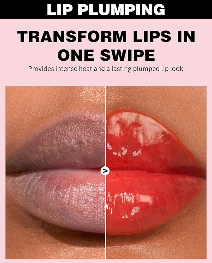 Plumping Lip Oil with Fresh Ginger Extract - Instant Fuller Lips, Ultra-Hydrating & Nourishing Glossy Lip Glow Oil, Lip Plumping Booster for Smooth, Defined Lips (#04 AMBER, 1)