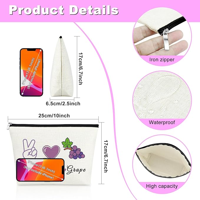 Mxrymvu Fruit Lover Gifts Makeup Bag Gifts for Grape Lovers Fruit Themed Gifts for Adults Cosmetic Bag Friendship Gift for Girls Fruit Gifts for Women Birthday Party Gift Travel Pouch