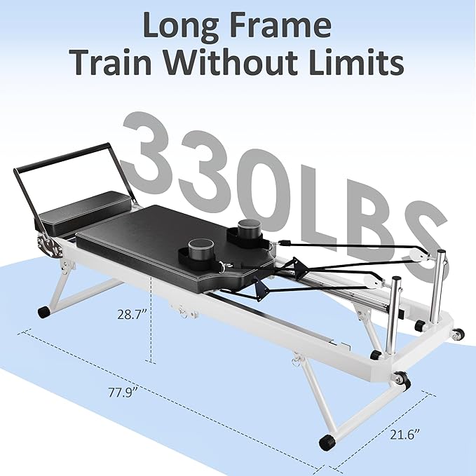 Pilates Reformer Machine, Foldable Pilates Equipment for Home Use and Gym Workout, Adjustable Resistance, 330 lbs Weight Capacity, for Advanced and Beginners Users
