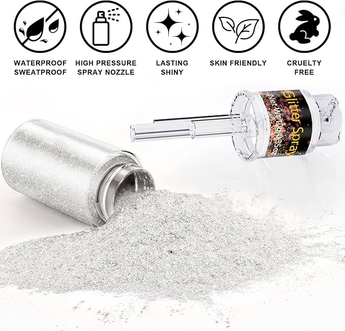 Hair and Body Glitter Spray, 1PC Peal White Glitter Hairspray Dry Powder Makeup for Clothes, Festival Rave Prom Loose Sparkle Powder,Holographic Ultra Fine Resin Glitters for Crafts (1PC Peal White)