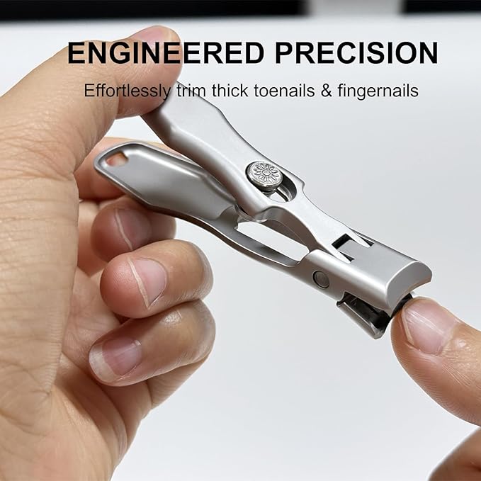 German Nail Clippers for Men, Women & Seniors with Thick Nails - Heavy Duty Ultra Sharp Stainless Steel Clippers with Wide Jaw, Anti-Splash Design, Safety Lock and Catcher