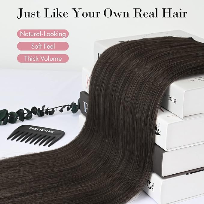 REECHO Invisible Wire Hair Extensions with Transparent Headband Adjustable Size Removable Secure Clips in Straight Secret Hairpiece for Women (24 Inch (Pack of 1), Cool Dark Brown)