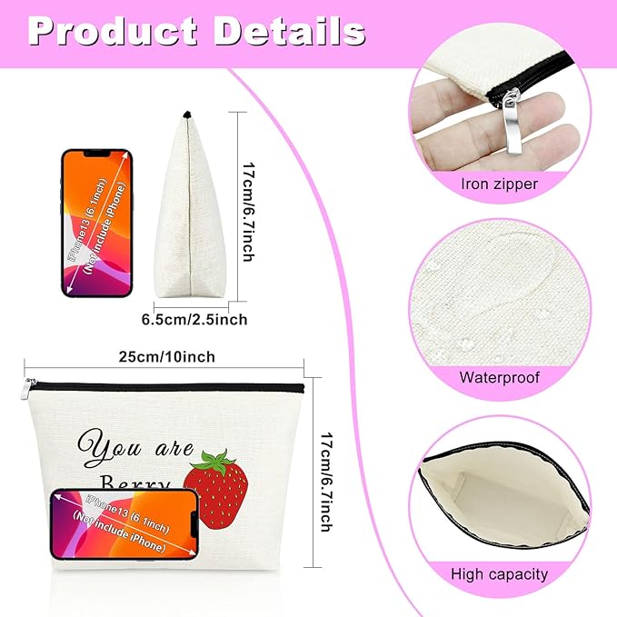 Mxrymvu Funny Strawberry Cosmetic Bag Fruit Lover Gift Makeup Bag Valentine's Gifts for Her Girlfriend Wife Couple Cute Strawberry Themed Gifts Birthday Gifts Strawberry Print Travel Makeup Pouch