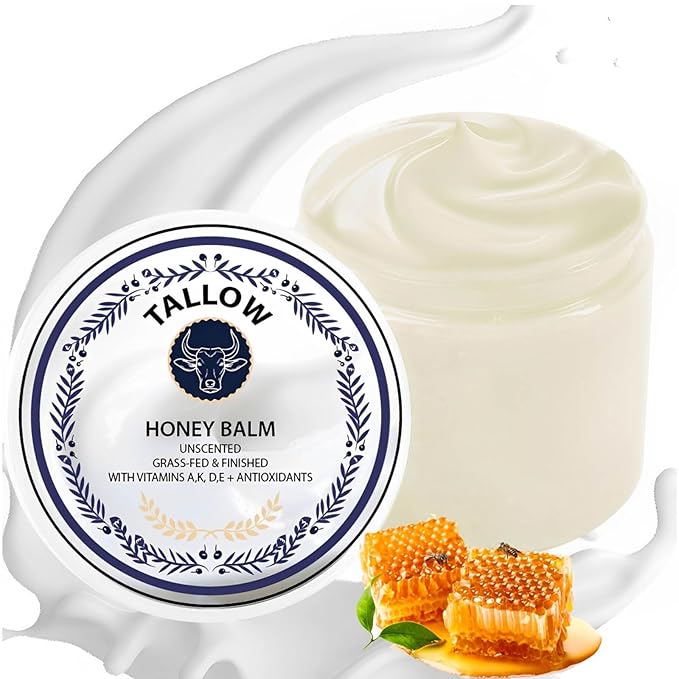 Hemdnt Grass Fed Honey & Tallow Balm -Beef Tallow Beeswax and Honey Moisturizer, Organic Beef Tallow Moisturizer for Face & Body Lotion Skin Care for Sensitive Skin