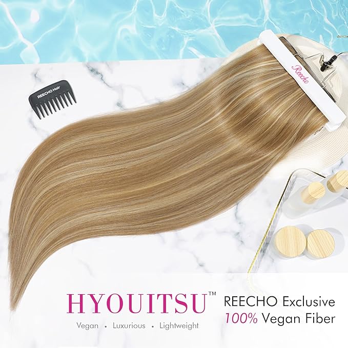 REECHO 28" Straight Long 4 PCS Set Thick Clip in on Hair Extensions - Dark Blonde with Highlights