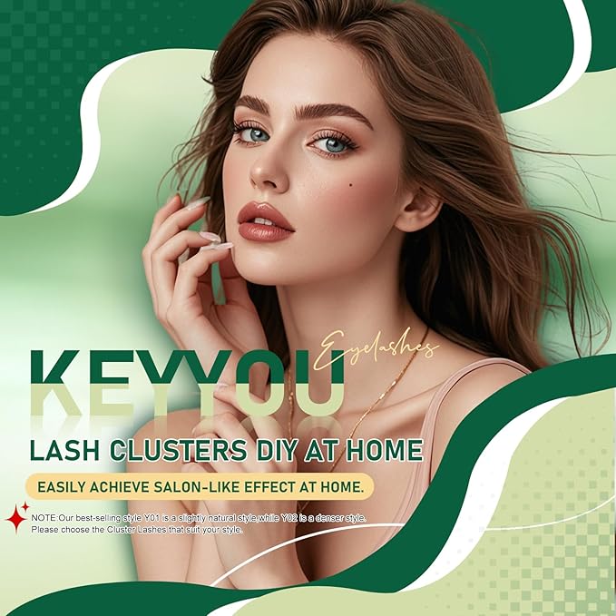 Lash Clusters 96pcs Individual Lashes Y24 D Curl 8-18MIX Eyelash Clusters KEYYOU Volume Wispy Lash Extension Soft&Comfortable Easy DIY at Home(Y24,D-8-18MIX)