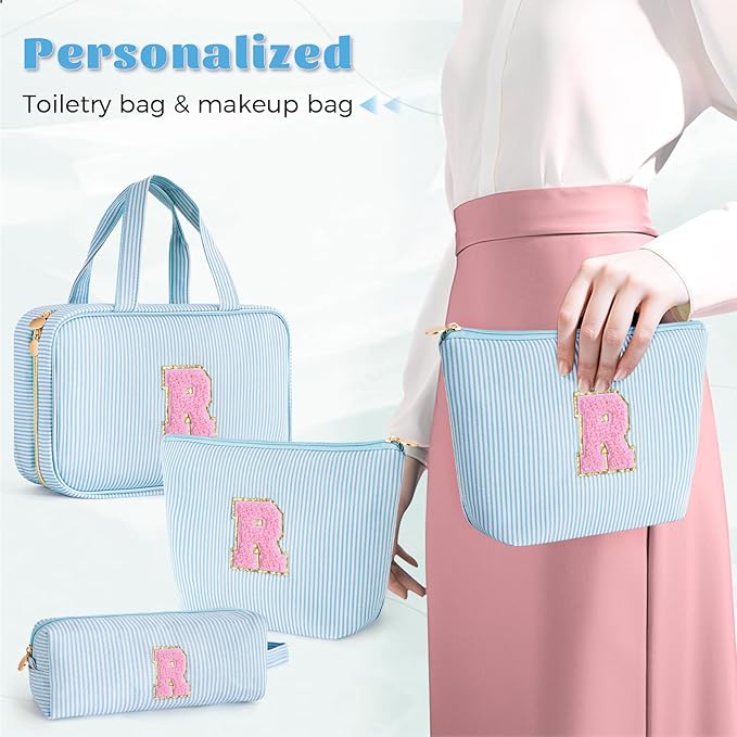 Fystdtote Gifts for Women,Makeup Bag Toiletry Make Up Bag Pouch Personalized Cosmetics Organizer Bag Gift for Wife Friend - Birthday Gifts for Sister Daughter - Blue R