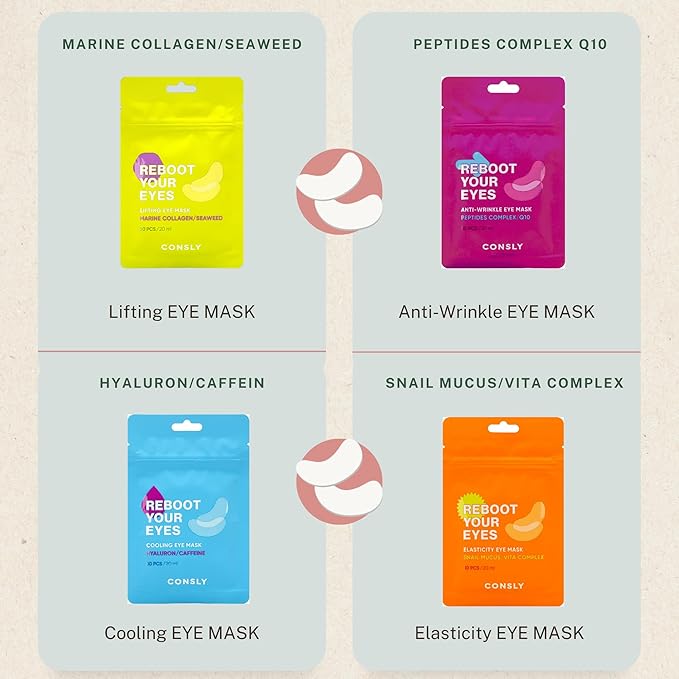 CONSLY 150 Pcs (5 Packs x 30) Marine Collagen & Seaweed Eye Masks – Fabric Under Eye Patches for Anti-Aging, Puffiness & Hydration