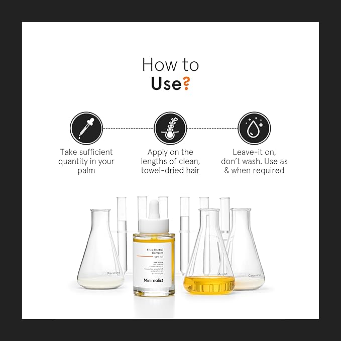 Minimalist Frizz Control Complex with Keratin, Argan Oil & Ceramide | Smooths, adds shine, controls frizz & protects from heat and UV | For all hair types | 1.69 fl oz / 50 ml