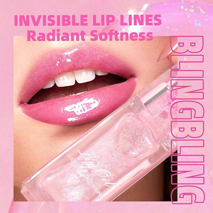 Erinde 2 PCS Magic Color Changing Lip Oil, Moisturizing Lip Glow Oil, Long Lasting Nourishing Plumping Glimmer Glow Lipstick, Non-sticky Fresh Nourishing Lip Care, Pink+ Transparent
