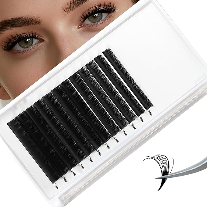 Self Fanning Eyelash Extensions C Curl Matte Black 8D 10D 14D Premade Easy Lashes Fans 0.03mm Wispy One Second Blooming Velvet Lashes 8-15mm Mixed Volume Lash Trays for Lash Extensions