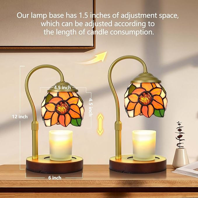 Sunflower Tiffany-Style Candle Warmer Lamp,Handcrafted Stained Glass Home Decor for Living Room, Farmhouse,Wax Melter with LED Bulb.(Sunflower)