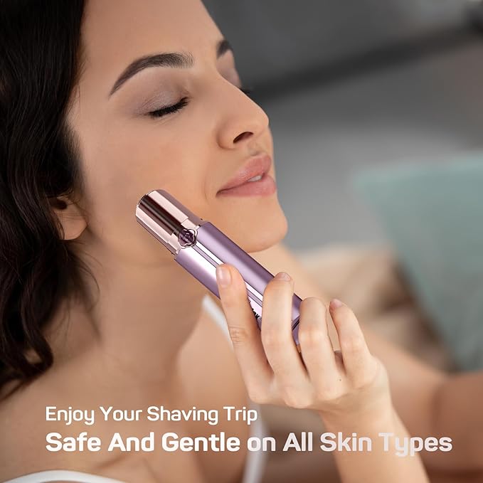 Facial Hair Removal for Women, Ladies Face Shaver(USB Rechargeable) for Chin Lip Neck Armpits and Peach Fuzz, Included 2 pc Replacement Heads