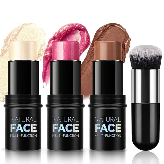 3Pcs Contour Highlighter Cream Blush Stick for Cheeks