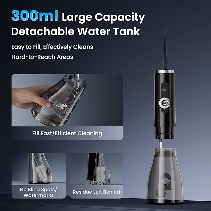SEESMILE Water Flossers for Teeth, 100-Modes & 150-Psi High Pressure for Teeth Cleaning and Flossing, Portable Dental Floss Water Picks Cordless, 300ML & IPX7 Waterproof Flosser for Braces Kids Black