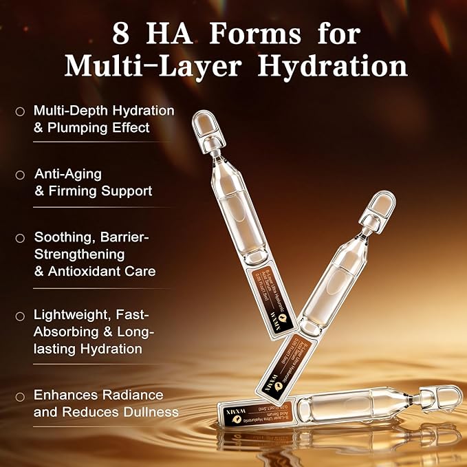 WXMX Ultra Hyaluronic Acid Serum–8 HA Forms for Multi-Layer Hydration&Anti-Aging Firmness Support, Matrixyl 3000, Collagen Tri-Complex, Peptide Repair Fusion&Botanical Extracts (0.05 Fl.oz x 30e)