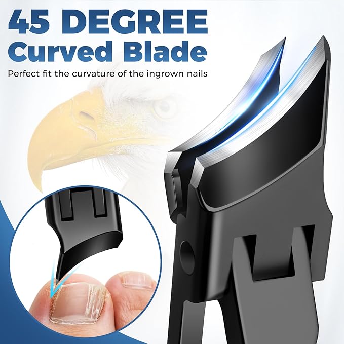 Ingrown Toenail Clippers - Wide Jaw Opening Anti-Splash Slanted Nail Clipper, Heavy Duty Ingrown Toenail Clippers Nail Cutters, Ultra Sharp Slanted Nail Clippers with Long Handle