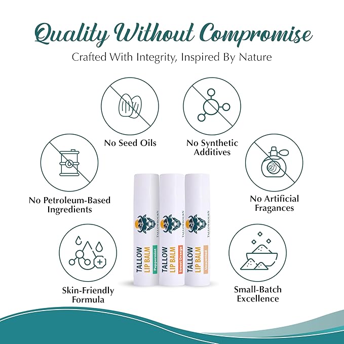 Tallowbourn Moisturizing Tallow Lip Balm – Grass-Fed Beef Tallow with Organic Coconut Oil, Beeswax, and Vitamin E – Lip Balm Set – Variety Pack – Travel Essential – 3-Pack
