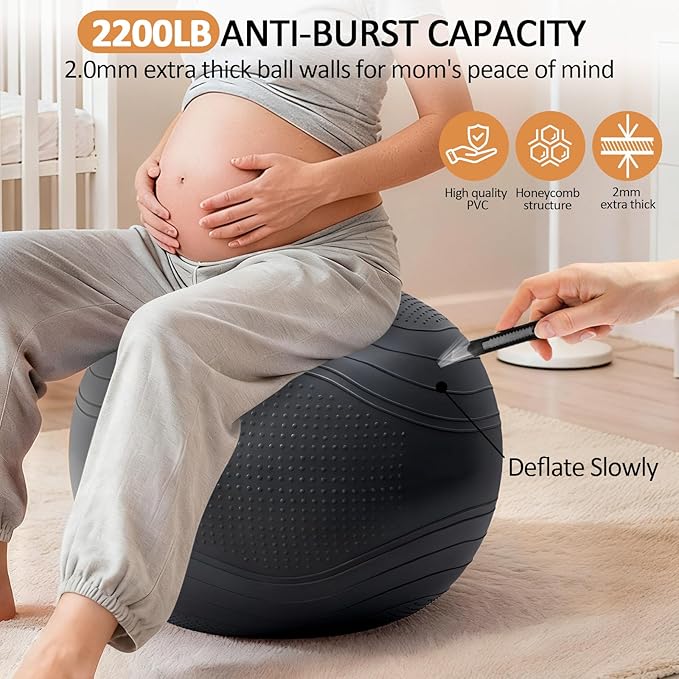 Gruper Yoga Ball, Multiple Sizes Non Slip Exercise Ball for Workout, Birthing, Balance, Stability, Pregnancy, 2200LB Capacity, Anti Burst Chair for Home and Office, Includes Quick Pump & Fitness Guide