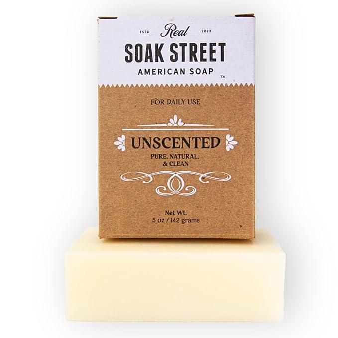 Soak Street Real American Soap (Variety Bundle, 3 Pack) – Natural Bar Soap Made with Grass-Fed Tallow, Conditioning Lard, & Pure Coconut Oil – Unscented, Charcoal & Tea Tree Oil, & Lavender Goat Milk