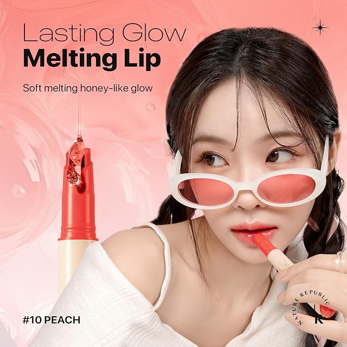 Nature Republic HONEY MELTING LIP (10 PEACH) SOFT LIP STICK, Hydrating Gloss, Moisturizing balms, Sheer tint, Shine & Glowy Finish, korean make up