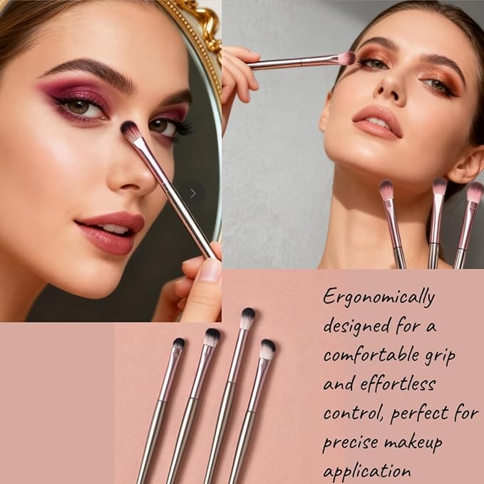 SHELWIN Eyeshadow Makeup Brushes Set with Case 4 PCS Soft Synthetic Hairs Eye Makeup Brushes for Blending Eyebrow Eyeliner Eyeshadow （Rosegold）