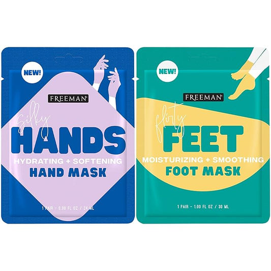 Freeman Flirty Feet Foot Mask & Silky Hands Hand Mask Set – Moisturizing Socks with Coconut Oil & Mint Extract + Hydrating Gloves with Coconut Oil & Rose Extract