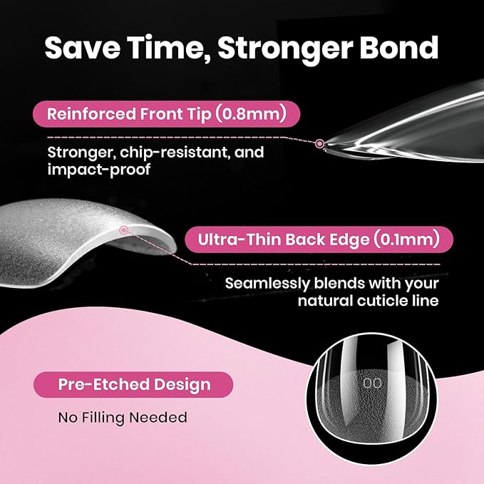 Beetles Gel Nail Tips Flat-X - Square Medium, 320pcs 16 Sizes, Pre-Etched Half Matte Full Cover Soft Acrylic Press on False Nail Extension Tips Easy DIY Salon Art for Flat & Natural Nail Beds