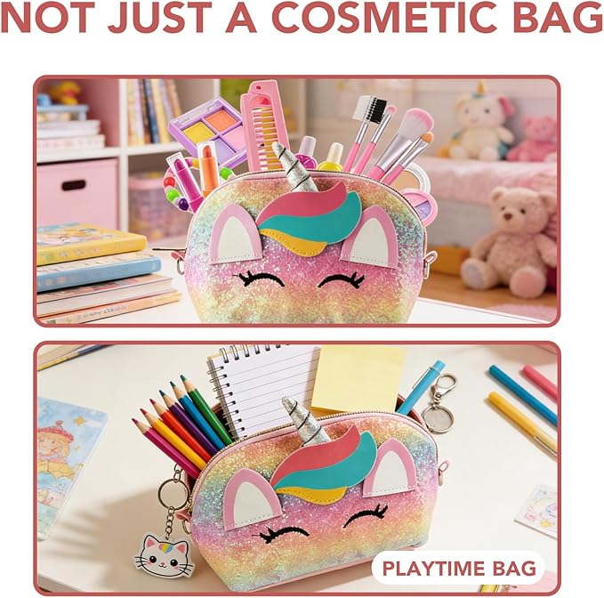 21-Piece Makeup Kit with Large Unicorn Travel Bag, Washable Cosmetic Set with Portable Vanity Makeup Bag, Makeup Travel Organizer Gift