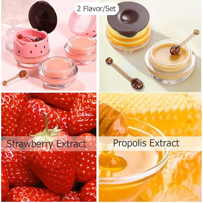 Bee Lip Balm Honey Pot, Strawberry