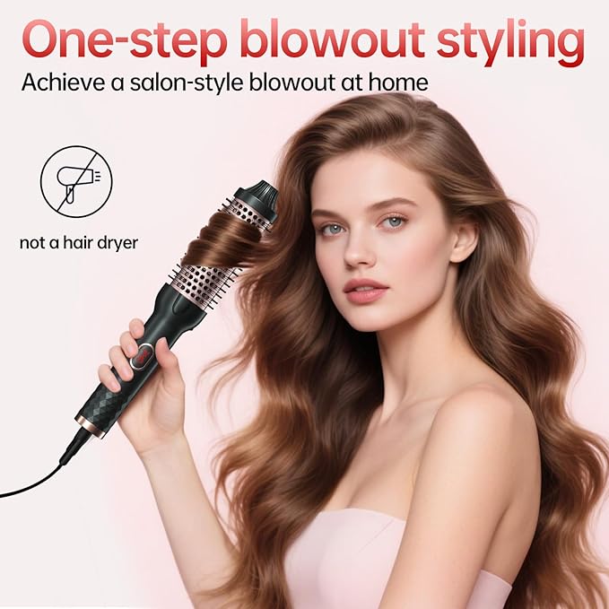 Thermal Brush, 1.5 Inch Heated Round Brush for Blowout Look, 30s Fast Heating Curling Brushes with 10 Temp Settings,Negative Ions & Ceramic for Volumizing, Travel Hair Styling Tool，Rose Gold