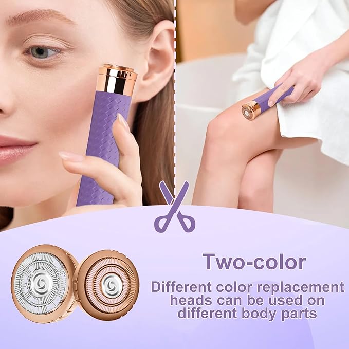 Facial Hair Remover for Women, Painless Rechargeable Hair Removal Device, Comes with 2 Replacement Heads, Portable Electric Shaver/Razors for Face, Chin, Upper Lip, arms and Peach Fuzz (Pink)