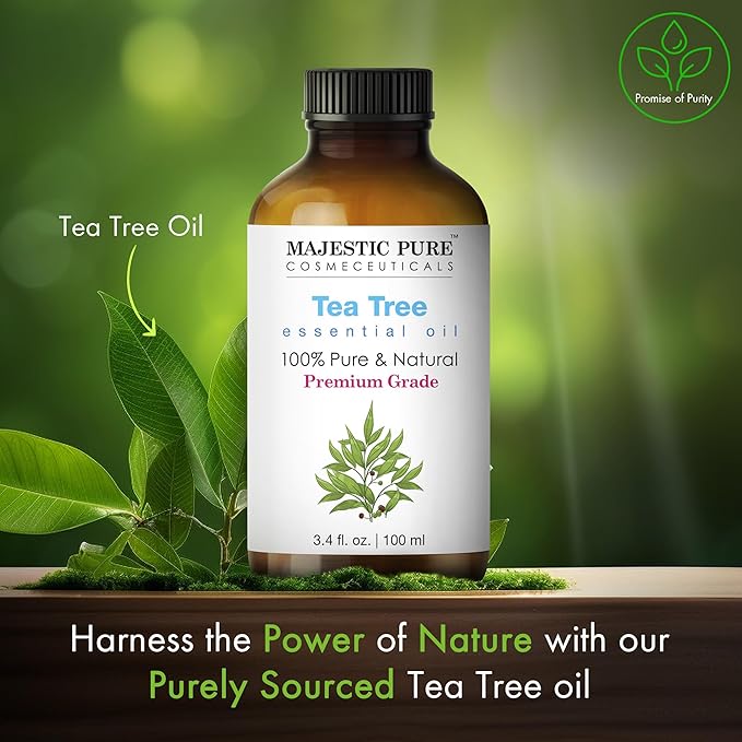 Majestic Pure Essential Oil with Glass Dropper - 100% Pure and Natural - Essential Oils for Diffuser, Aromatherapy, Soap and Candle Making, Tea Tree Essential Oil, Tea Tree Oil, 3.4 Fl Oz Pack of 2