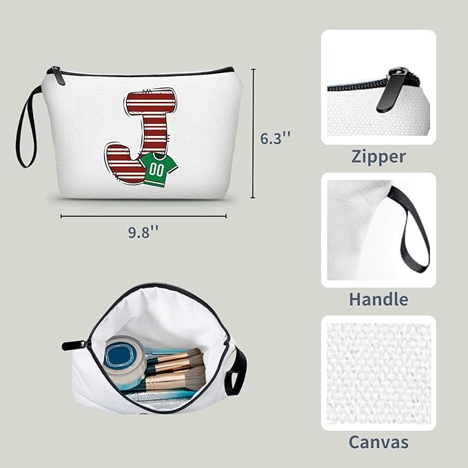 ARIOSEY Football Initial Birthday Graduation Gifts Cosmetic Travel Toiletry Bags Football Accessories Party Favors for Women Girls Daughter Niece Team Coach Friends -J