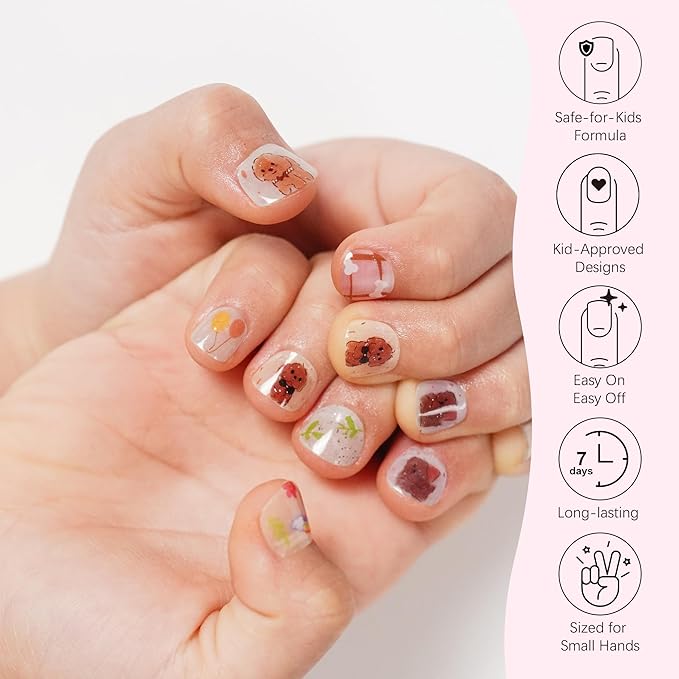 DANNI & TONI Kids Gel Nail Strips Puppy Bones Balloon Salon-Quality Peel & Stick Manicure for Children (Age 6+)– Safe, Long-Lasting, Easy to Apply | Furry Friend