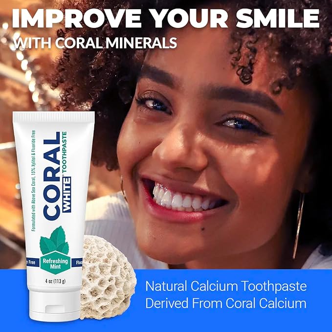 Coral White - Coral White Mint Toothpaste Natural Fluoride SLS Free Coral Calcium Remineralizing Toothpaste 4 Ounce