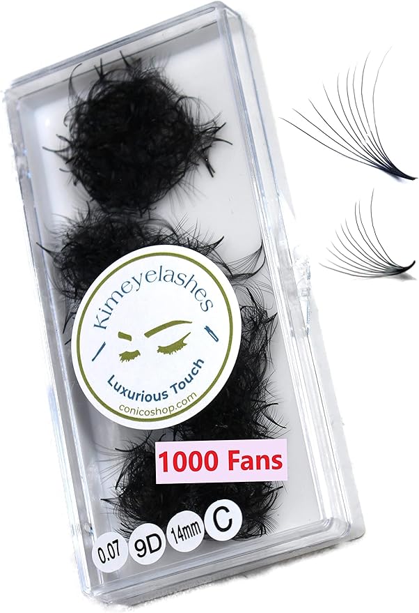 9D - 0.07 C and D Curl 1000 Premade volume fans loose Fans, Handmade eyelash extensions supplies Russian volume lash promade fan (9D - 0.07 - Curl D, 9mm)