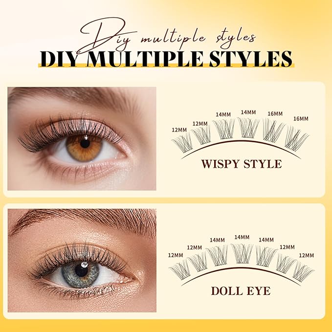 QUEWEL Lash-Clusters Kit, 120pcs Wispy-Lash-Clusters Kit Mix10-18mm Wispy Natural Invisible Band Eyelash Clusters Kit for DIY Cluster Eyelash Extensions(Feather 4 Set)