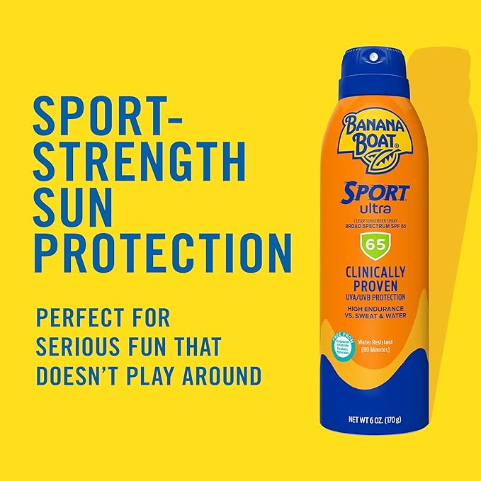 Banana Boat Sport Ultra SPF 65 Sunscreen Spray, 6oz | Banana Boat Sunscreen Spray SPF 65, Oxybenzone Free Sunscreen, High SPF Sunscreen, Spray On Sunscreen, Water Resistant Sunscreen, 6oz (Pack of 2)