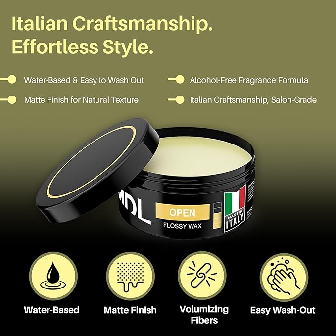 My De Luca Flossy Hair Wax for Men, Water-Based Hair Wax Stick, Remoldable Hair Pomade for Styling and Adding Volume, Frizz Stick Gel Alternative, Alcohol-Free Hair Care Products Made in Italy, 100 ml