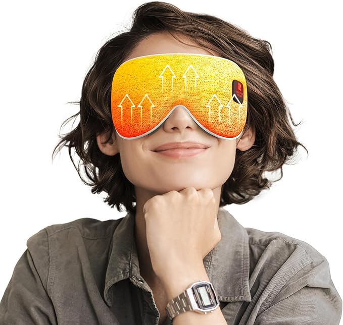 Rythboom 2025 Upgrade Heated Eye Mask, Cordless Warm Compresses for Dry Eyes, 3 Heat Levels, Graphene Material, 15 Uses, 1500mAh Rechargeable Battery, Washable Eye Heating Pad for Sleeping, Travel